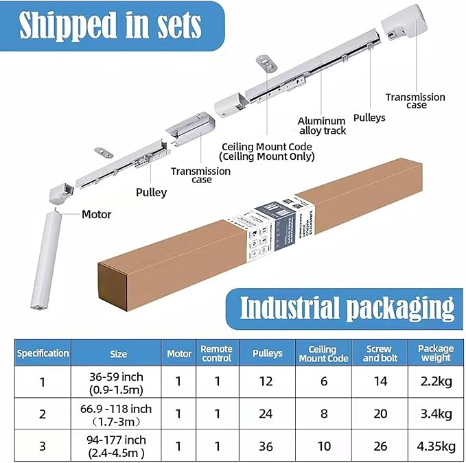 TIPIACE Rechargeable Motorized Curtain tracks to Remote Control Ceiling Mount Electric Retractable Curtain Rail Compatible with Alexa Google Home via Hub (L 36-59 inch)