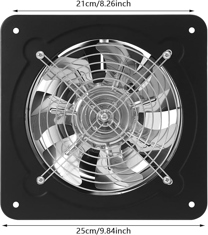 XUFOPLY 8 Inch Exhaust Fan, 110V 80W Wall Mounted Vent Fans 2600RPM Kitchen Bathroom Windows Fan Metal Extractor Fan for Attic, Garage, Window Ventilation (Black, 8 Inch)
