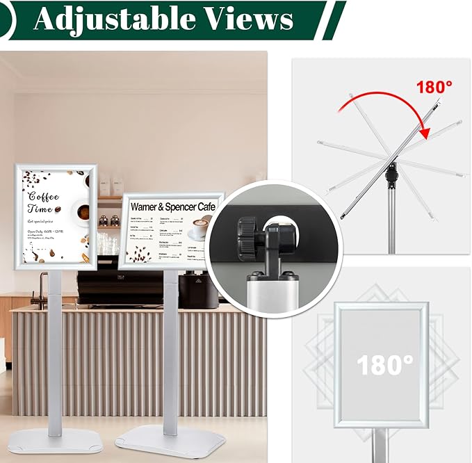 Heavy Duty Pedestal Sign Holder for Display, 8.5 x 11 inches Adjustable Floor Standing Sign Holder with Weighted Base , Vertical and Horizontal View Sign Stand for Indoor/Outdoor Advertising，Silver