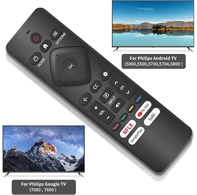 Replacement Remote for Philips TV, Compatible with Philips Google & Android 4K UHD HDR Smart TVs, No Setup Needed