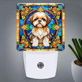 PODMemory Shih Tzu Stained Glass Night Lights Plug into Wall for Room, Shih Tzu Night Light LED for Bedroom