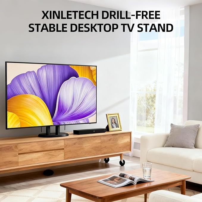 XinleTech Table Top TV Stand with Heavy-Duty Metal Base,Universal TV Stand for 50-90 inch TVs,Height Adjustable TV Mount Stand,No Drill Installation, Max VESA 680x600mm, Holds up to 155lbs,XL-DZ750