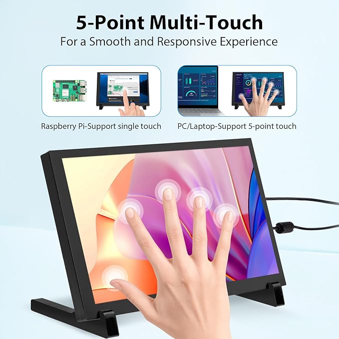 ELECROW 10.1 Inch Touchscreen Monitor, 1280x800 IPS LCD HD Display with Stand, Portable Capacitive Touch Screen for Raspberry Pi 3/3B+/4B/5, Jetson Nano, Banana Pi, PC, Windows, Beaglebone