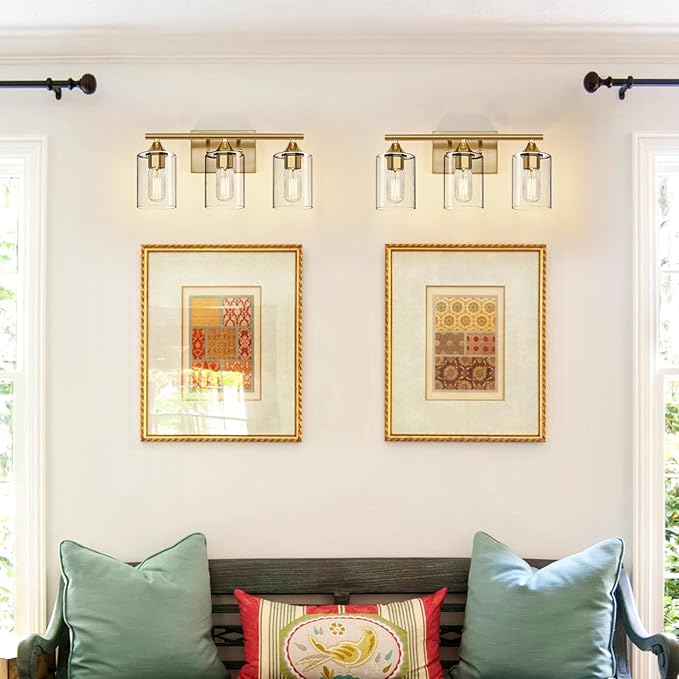 XPEHK Gold Bathroom Light Fixtures,3-Light Vanity Lights,Modern Brushed Brass Gold Wall Sconce Lighting,Bathroom Wall Lamp for Mirror Bedroom Living Room Vanity Table Hallway