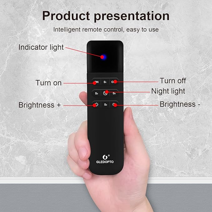 GLEDOPTO WLED Remote Control RGB IC LED ESP Now APP WiFi Wireless Brightness Adjust 4 Scenes Preset Night Light 50 Meters Control Distance Work with WLED Controller Device(Battery not Included)