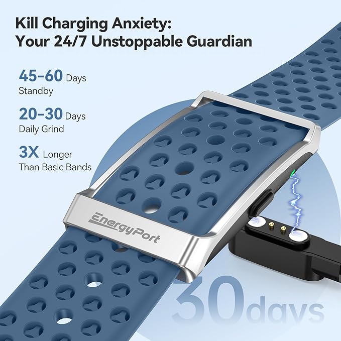 EnergyPort Smart Bracelet with Blood Oxygen/Blood Pressure Monitor, 60-Day Battery Health Fitness Tracker with 2 Bands,Lifetime Membership,Activity Tracking Heart Rate Sleep Monitor for Android iOS