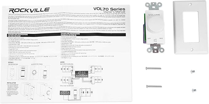 Rockville VOL7035 35W 70V Wall Volume Control, 1-Gang, White, Easy Install, Dust-Protected, Excellent Frequency Response, for Commercial Audio Systems
