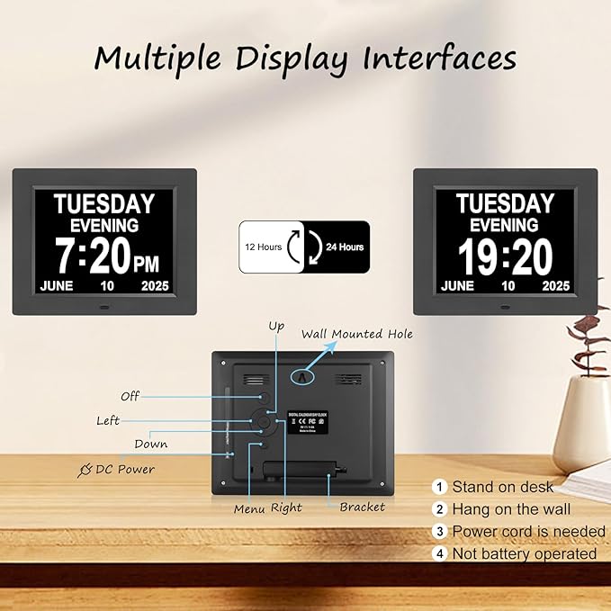 Jaihonda Clock with Date and Time for Elderly Dementia Clock for Seniors 12 Alram Option Large Display Large Number Digital Calendar Day Alzheimers Clocks for Seniors