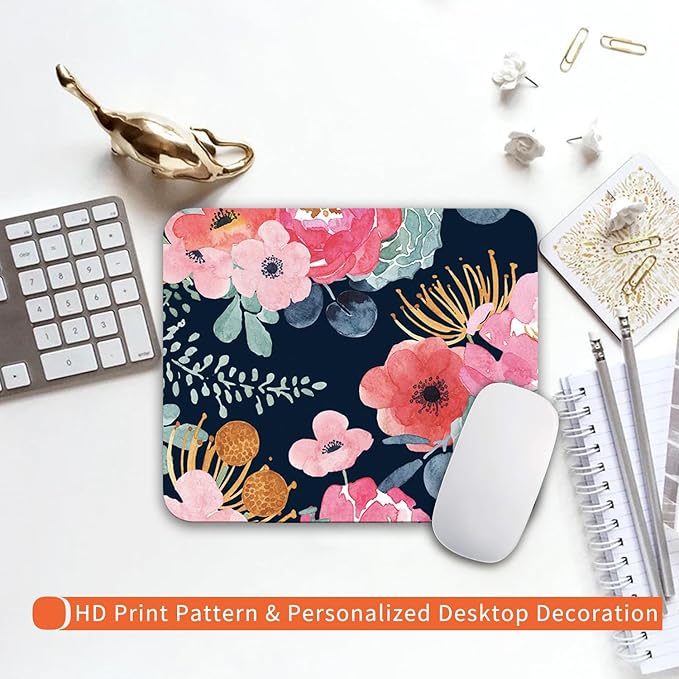 Armanza Square Mouse Pad Pink Flower, Personalized Premium-Textured Custom Mouse Mat Design, Washable Mousepad Cloth, Non-Slip Rubber Base Computer Mouse Pads for Wireless Mouse