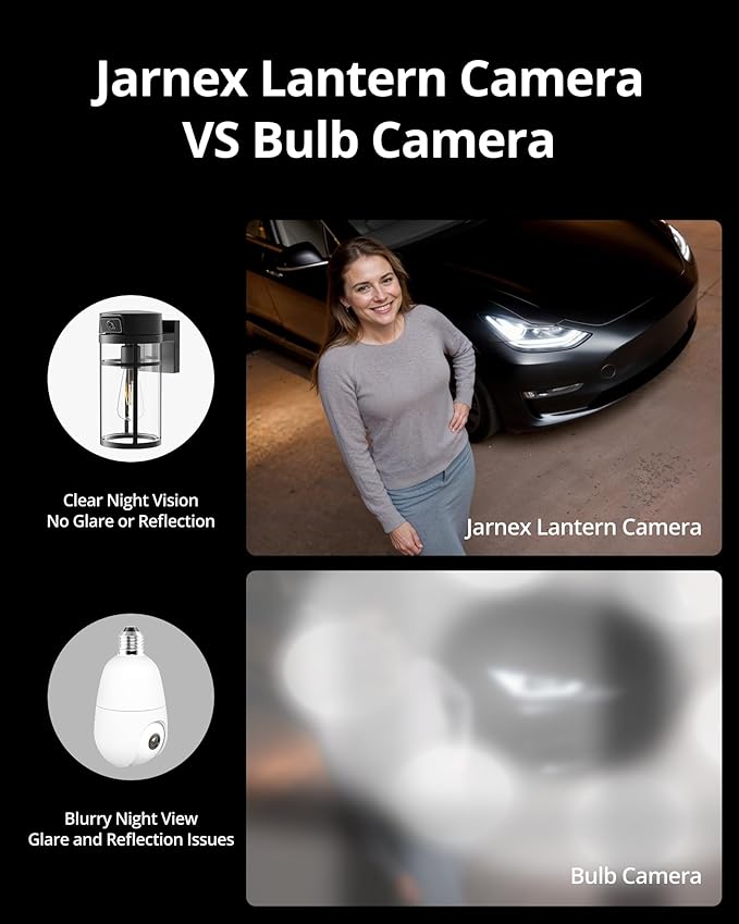 Jarnex Outdoor Porch Light Camera, 2K Wi-Fi Security Cam with AI Human Detection, Pan & Tilt, Dusk to Dawn, 2-Way Audio, Cloud/SD Storage, Wall Lantern Sconce Camera for Porch, Garage, Patio, Doorway