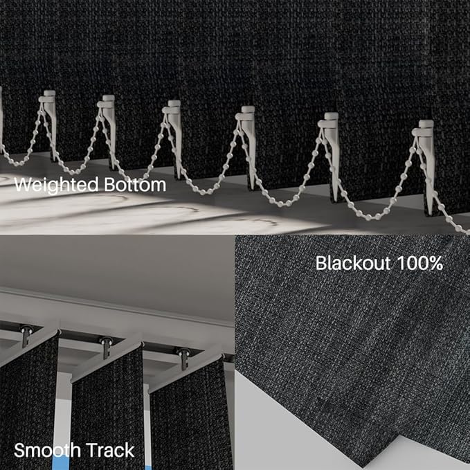 Blindify Motorized Vertical Blinds Compatible with Alexa Google Home, Blackout Sliding Door Shades Smart Vertical Blinds Remote Control Customize, 3-Layer Dark Grey