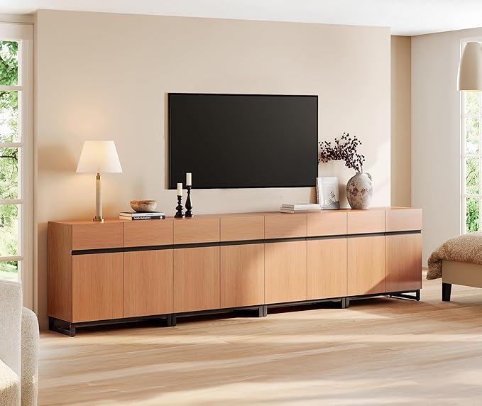 WAMPAT Modern TV Stand for TVs up to 120 inch, 4 in 1 Wood Entertainment Center TV Console Table with Adjustable Shelves and Metal Base for Living Room,Bedroom, Mocha
