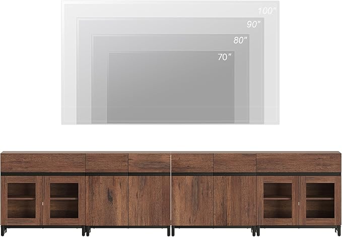 WAMPAT Modern TV Stand for TVs up to 120 inch, 4 in 1 TV Console with Glass Doors and 2 Drawers, Entertainment Center with Adjustable Shelf for Living Room, Bedroom, Brown
