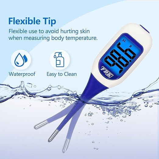 FDK Large LCD Screen Digital Thermometer for Fever, 10 Seconds Fast & Accurate Readings, Large LCD Dual Color Backlight Flexible Tip Ideal for Adults Kids and Babies FSA
