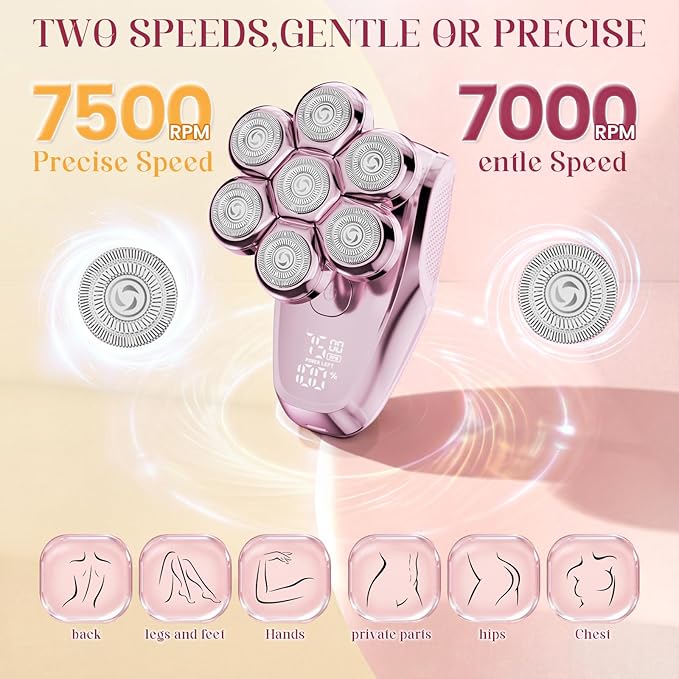 MALEGEBAZ Electric Razors for Women - 7D Electric Shaver for Women, IPX8 Waterproof with USB-C Fast Charge, LED Display, 2 Speeds & Magnetic Heads, Valentines Day Gifts for her