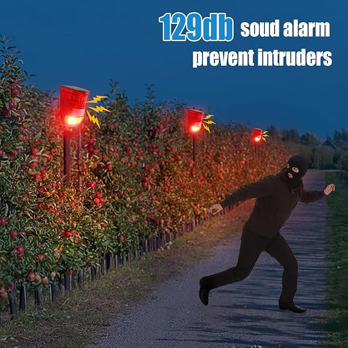Qualirey 12 Pack Solar Sound and Light Alarm Motion Sensor 129db Outdoor Security Siren Waterproof Motion Activated Detector Alarm 6 LEDs Flash Warning Strobe System for Home, Farm (Red)