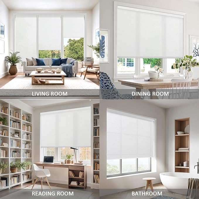 COOLWINDS Motorized Blinds with Remote Cordless Automatic Motorized Shades Custom Blinds for Indoor Windows Smart Curtains with Alexa Google Home(Light Filtering Cloud White,62x72in)