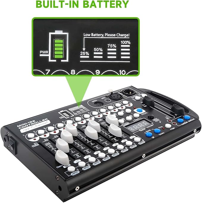 Battery Dmx Controller with Midi, Portable Dmx Controller for Moving Head Lights, Dmx 192 Controller Lighting Console, Dmx512 Controller with Built-in Battery