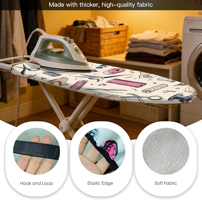 Nuxovilar Ironing Board Cover Needle Cotton 15x54 Inches | Ironing Board Cover and Pad Sewing Tools Design Needle Cotton for Home Laundry, Craft Space, Bedroom