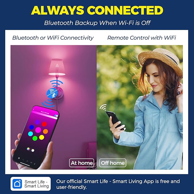 Lightinginside E12 Smart Light Bulbs 60W Equiv., Work with Alexa/Google Home/Smart Life, 500LM 6W RGBCW Candle Candelabra LED Light Bulbs, No Hub Required, 2.4G WiFi Bluetooth Bulb, ETL Listed, 4PCS