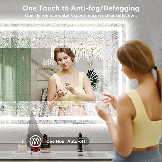 YEELAIT 66x36 Inch LED Bathroom Mirror with Lights Front and Backlit Lighted Vanity Mirror for Bathroom Wall with 3 Colors Dimmable Anti-Fog Memory Shatter-Proof IP54 Waterproof Horizontal/Vertical