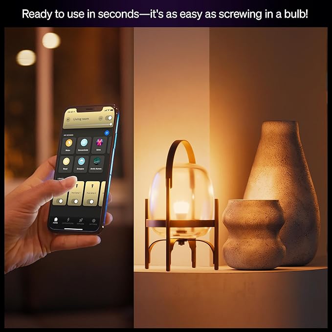Philips Hue Smart LED A19 Bulb, White & Color Ambiance, E26 Base, 7.2W, Full Spectrum Light 1000K-20000K, 810 Lumens, Dimmable LED Bulbs, Works with Alexa, Google,& Apple Home, 3pk