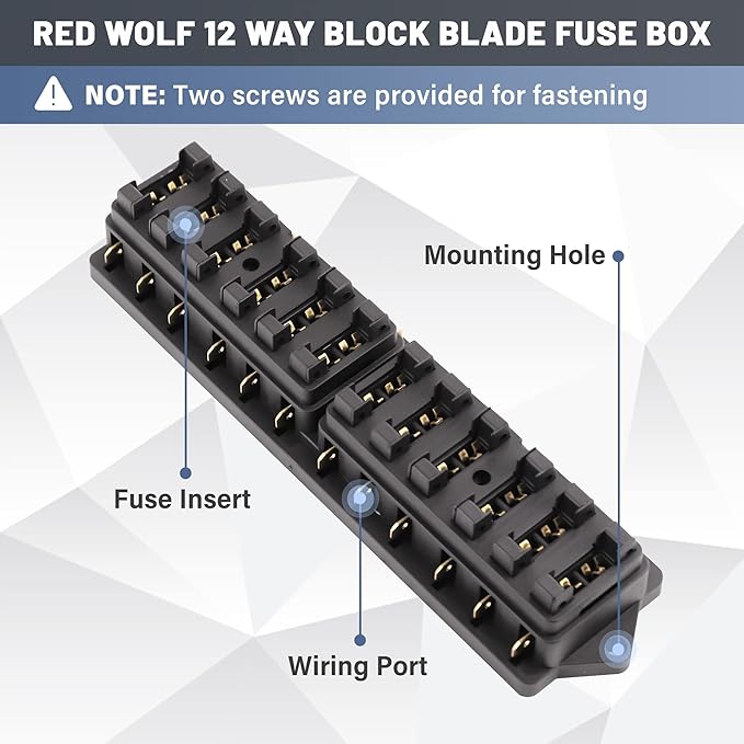 RED WOLF 12 Way Fuse Block Blade Box Holder Standard Circuit Fuses Holder Fit Car Trailer Truck SUV Boat Marine Auto RV Power Distribution Panel Damp-Proof Cover DC 10-32V