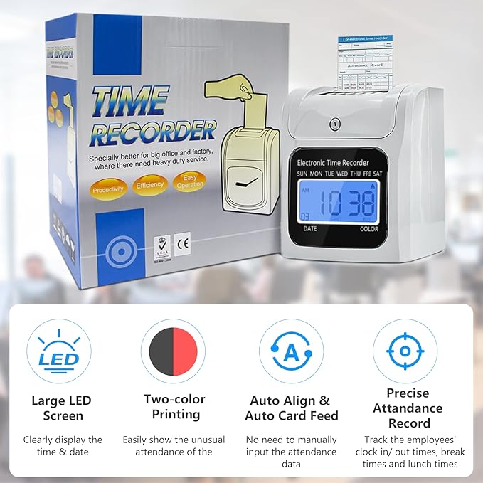 TooCust Time Clock Bundle with 400 Time Cards, 4 Ink Ribbons, 2 Ten-Slot Time Card Racks, & 2 Security Keys, Auto-Align Time Clocks for Employees Small Business