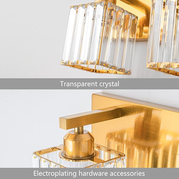 FDPBY Modern 5-Light Gold Brushed Brass Finish Crystal Wall Light for Bathroom Vanity