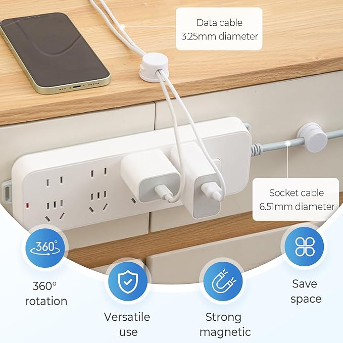 Cord Organizer Holder, Cable Management Cord Holder Organizer, Under Desk Cord Hider, for Home Office Desk Phone Car Wall Desktop Nightstand (Black-6PCS)