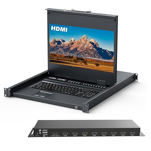 Rack Mount KVM w/17.3" LCD Monitor, MT-VIKI 8 Port HDMI KVM Switch 1920x1080@60Hz for 1U 19" Rack Support OSD Menu/Hotkey+ 8 KVM Cables + Keyboard + Touchpad+ Drawer
