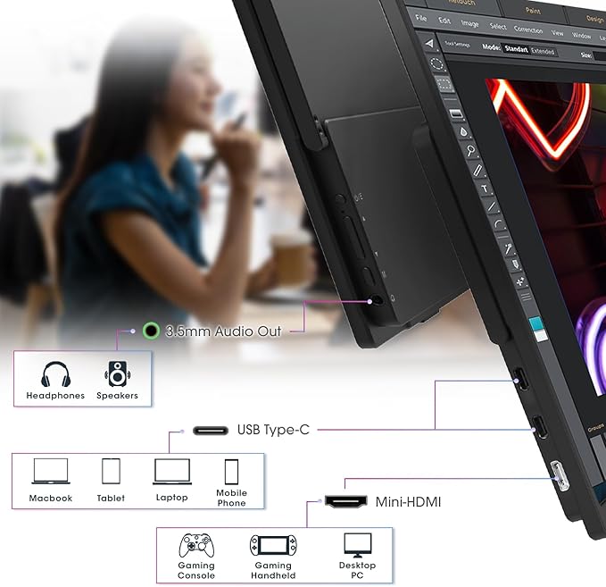 Kado Portable Monitor 15.6-inch FHD 1080p, 45W Reverse Charging Ultra-Slim Laptop Monitor 1920x1080 with Built-in Speakers, IPS Display 180° Kickstand for PC, Mac, Phone, Xbox, PS5, USB-C & Mini HDMI