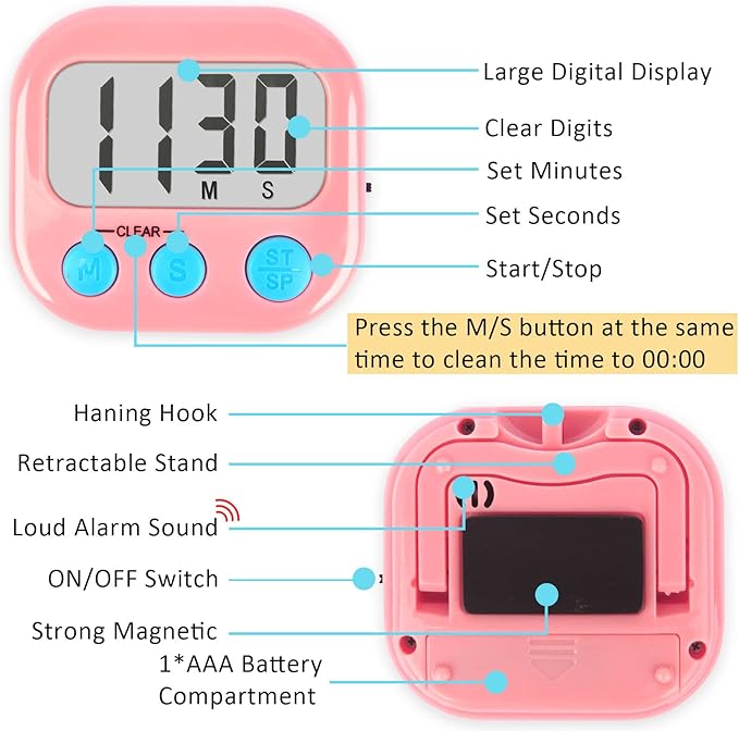 Classroom Timers for Teachers Kids Large Magnetic Digital Timer Teacher Supplies 4 Pack-Blue Pink