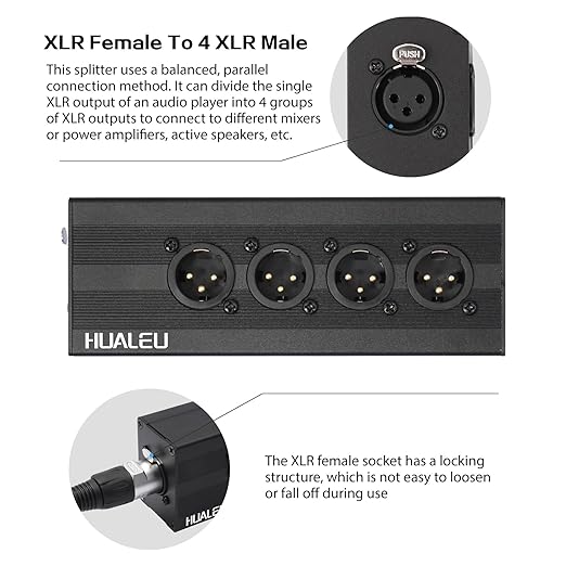 HUALEU 3Pin XLR 1 Female to 4 Male Splitter,4Way XLR Single Input to Four Output Parallel Connection Adapter,One Input to 4 Output Audio DMX Adapter