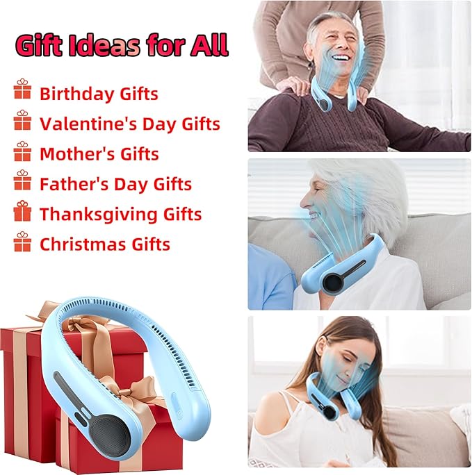 Kinhowly Portable Neck Fan,Hands Free Personal Wearable Bladeless Fan,6000mAh USB Rechargeable,360° Cooling,LED Display,4-Speeds,Birthday Gifts for Men Women Dad Mom,Valentines Day Gifts (Light blue)