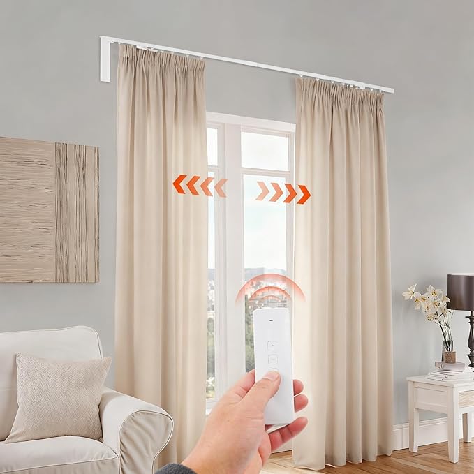Lemoeyes Electric Curtain Track, Retractable Motorized Curtains Rod within 7.2ft, Automatic Curtain Opener with Smart/Manual Control, Smart Curtains System for I-Rrail and U-Rail (Within 7.2ft)