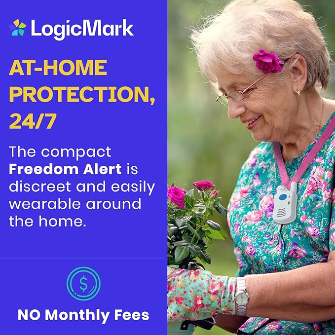 LogicMark Freedom Alert, Landline Personal Emergency Device, 2-Way Call with Family and Police for Home Safety, Device for Seniors and The Elderly