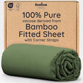 Bambaw Full Fitted Sheet Only, 100% Viscose Derived from Bamboo Fitted Sheet Full Size with Corner Straps, Cooling & Soft (Olive)