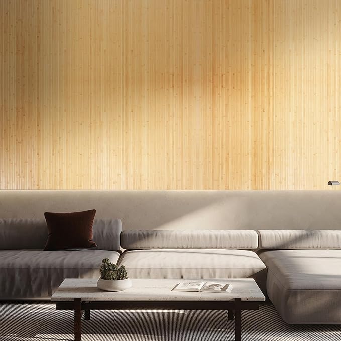 OUZUGIE 1 Pack 96x48 Inch Natural Bamboo Wall Panel – Carbonized Pole Wrap Paneling for Walls, Ceilings, Cabinets, Furniture – Ideal for Bedroom, Living Room & Office DIY Decor