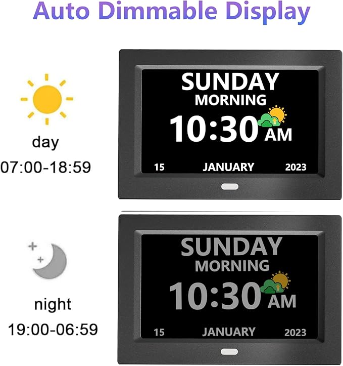 MRCHYDZ 10 Inch Clock with Day and Date for Elderly Large Display Digital Clocks 12 Alarm 3 Display Modes Large Font Alzheimer's Clock Alarm Clocks for Seniors Auto DST 10in Black