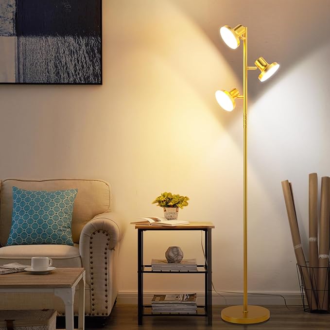 SIBRILLE 36W LED Tree Floor Lamp, Modern Dimmable Standing Lamp with Remote & Touch Control, 4 Color Temperatures, 3 Rotatable LED Light Floor Lamps for Living Room, Bedroom, Office