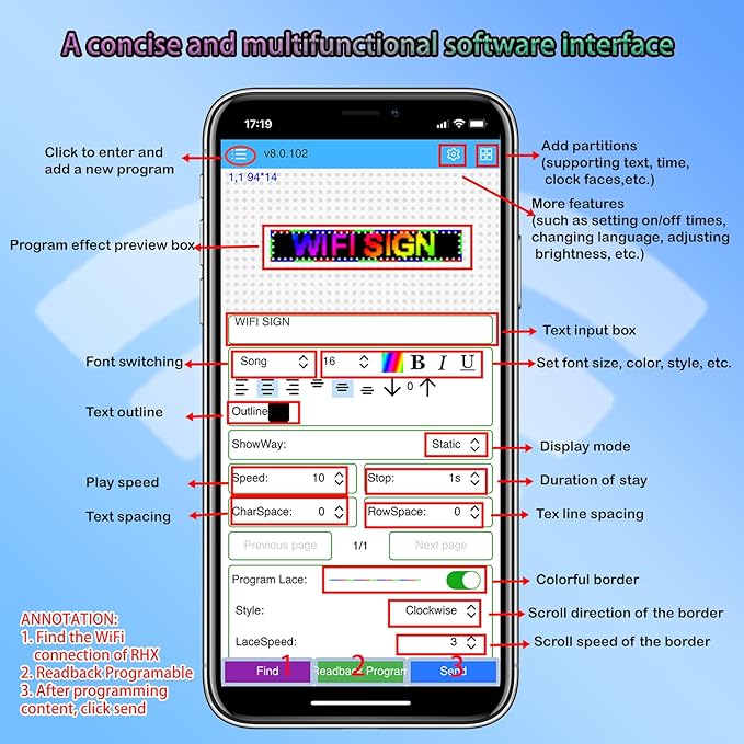 77”x14” Programmable LED Display Sign, P10 Outdoor Digital Scrolling Message Board with WiFi/USB Control, High Brightness Waterproof Screen for Business Advertising & Menu