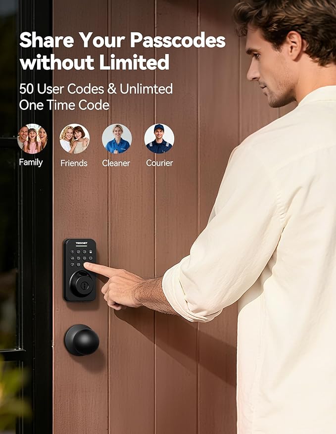 Keyless Entry Door Lock with Handle, Fingerprint Keypad Deadbolt with Handle Set, Smart Door Locks for Front Door with App Control, Auto-Lock, One-Time Code, Easy to Install