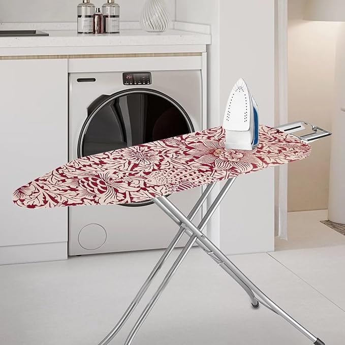 ZCFYGDX Vintage Red Floral Print Ironing Board Cover with Elastic Edge 3 Bottom Nylon Buckle Straps Breathable Resist Scorch Staining Suitable for Size-XL Iron Board House William Morris Decor