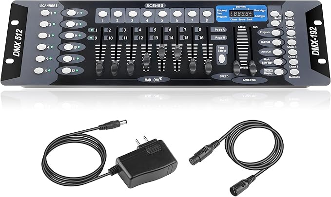 DMX Controller for dj Lights Dmx512 Light Controllers 192 Channel DMX Board with Cables 2m/6.6 ft Dmx-512 Lighting Console for Control Stage Light