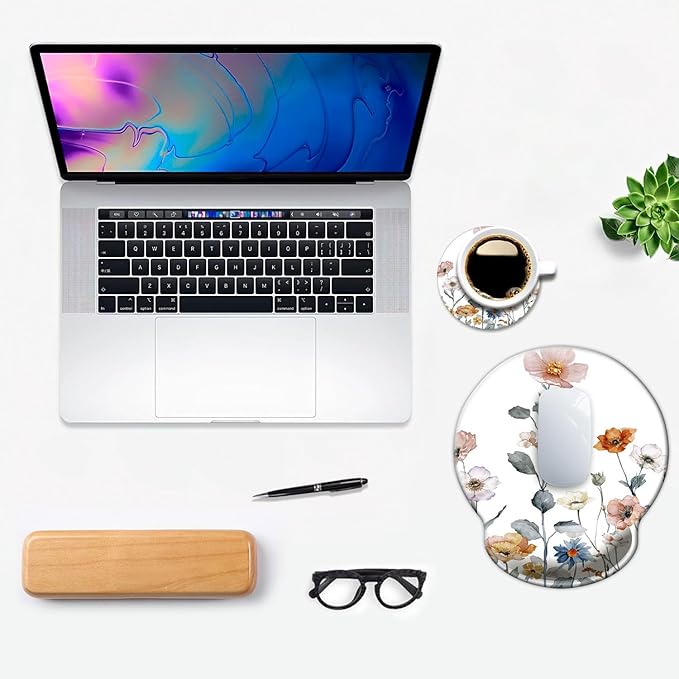 Ergonomic Mouse Pad with Wrist Support,Mouse Pad with Wrist Rest,Relieve Wrist Pain Mousepad Non-Slip Rubber Base,Mouse Pads for Desk,Computers,Laptop,Office,Home,Accessories Watercolor Floral