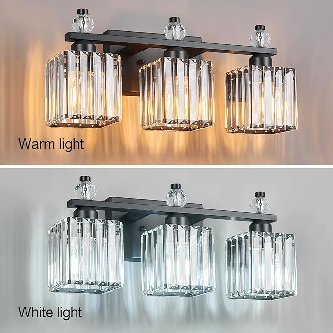 FDPBY Sand Black Bathroom Vanity Lights Crystal Vanity Light Bathroom Lighting Fixtures 3 Light Modern Vanity Lighting Fixtures