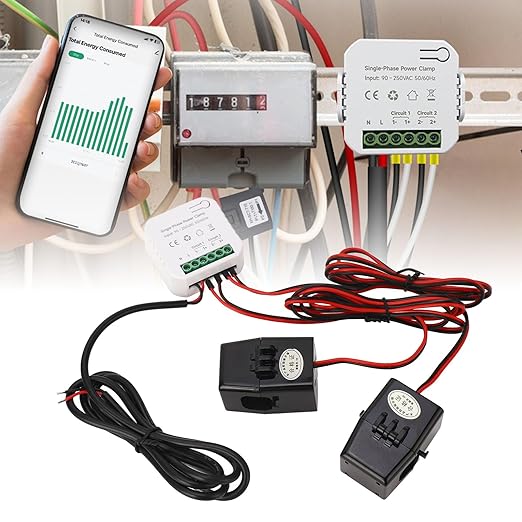 Smart Energy Monitor with 2PCS 120A CT Clamps Home Electricity Usage Meter 90-250VAC Real Time Power Consumption Tracker for Solar Grid Systems Voltage Current Frequency Monitor