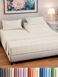 Split Head King Sheet Set – 4 Piece Flex Split Top King Sheets for Adjustable Beds - Fits 14” to 16" Mattress w/ Deep Pockets - Breathable & Cooling - Luxury Bedding and Wrinkle Free - Beige Stripes 2