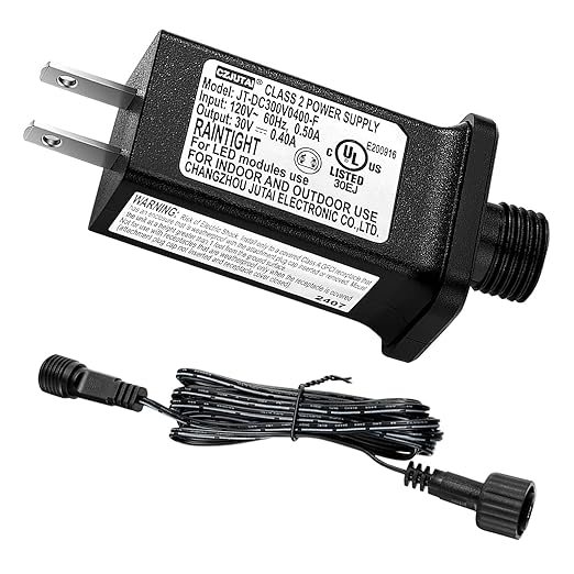 30V 0.4 A LED Controller with Extension Cord, Replacement Model JT-DC300V0400-F Class 2 Power Supply IP44 Low Voltage Transformer for Halloween Christmas Light
